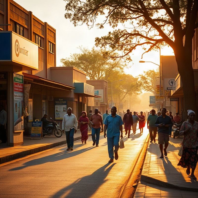 A busy Kenyatta Avenue in Nakuru at golden morning light