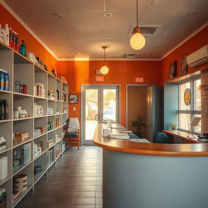 Interior of the Terrabalpha service office with shelved products and reception desk